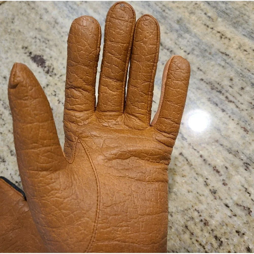 Vintage Vinyl Backed Aris Snuggler Brown Driving Gloves Women’s M/L Sherpa Lined